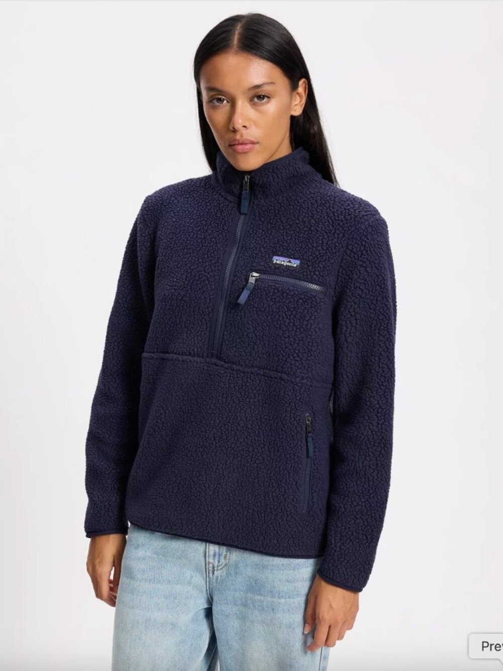 Women's Retro Pile Fleece Marsupial Pullover - Sunken Blue (Navy) - XL - Picture 2 of 3